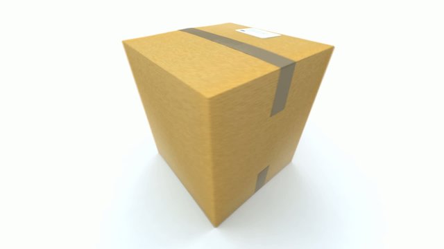 A Cardboard box turning around on a white background   