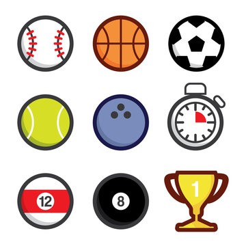 Various sport icons, balls and accessories