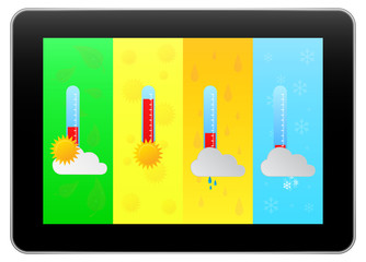 Business Tablet Indicate Weather Forecast With Four Seasons