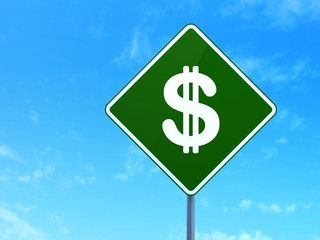 Currency concept: Dollar on road sign background