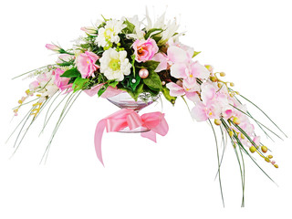 Floral bouquet of roses and orchids arrangement centerpiece isol