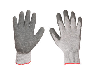 Pair of gray rubber gloves.