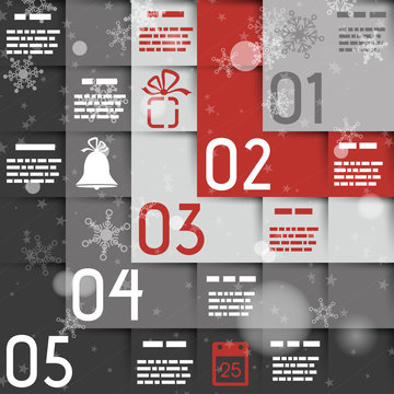 red five L options christmas square infographic with icons