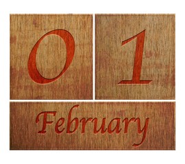 Wooden calendar February 1.