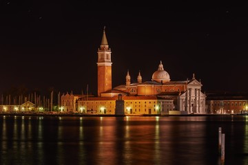 Naklejka premium Venice, San Giorgio Maggiore church Long exposure By Night.