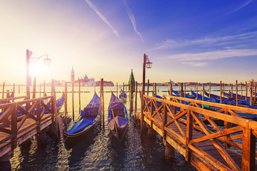 gondolas at the San Marco square. Venice. Italy.