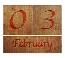 Wooden calendar February 3.