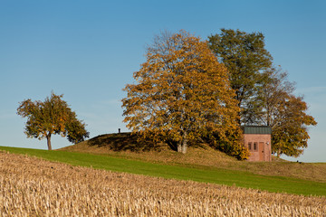 schöne herbstlich sommerliche landschaft mit bau