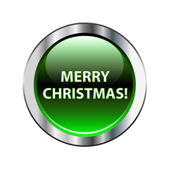 Green merry christmas button with silver border