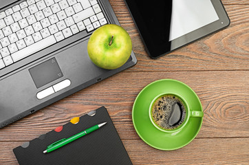 green apple on worplace