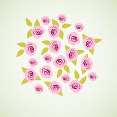 Card design with roses. Circle background.