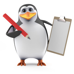 Penguin with clipboard and red pencil - 57941566