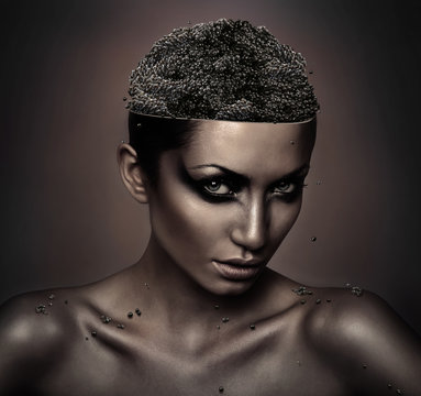 Woman With Caviar On Head