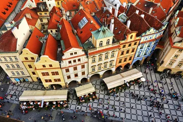 Poster Houses with traditional red roofs in Prague. Old Town Square in the Czech Republic. Red roofs in Prague. Prague Czech Republic. Landmarks of the Prague. © Vladimir Sazonov