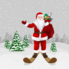 Santa Claus in winter forest in vector