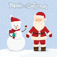 Santa Claus and snowman, christmas card in vector