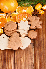 Christmas homemade gingerbread cookies,spice and decoration over
