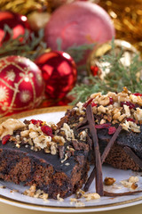delicious traditional homemade cake with Christmas decorations