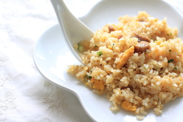 chinese food, roasted pork and egg fried rice