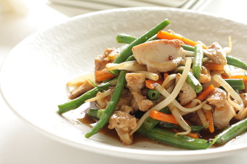 Chinese food, green bean and chicken stir fried