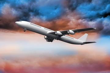 3D plane flying in colorful sky