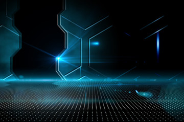 Doorway on technological black background