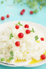 Milk rice porridge with cranberries