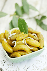 Salted gherkins and onions