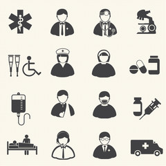 Medical and Hospital icons with texture background.