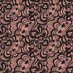 Lace seamless pattern with flowers on beige background