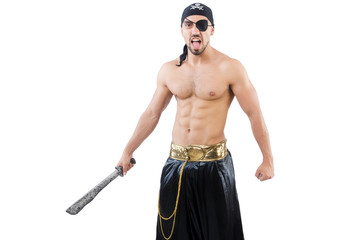 Obraz na płótnie Canvas Man in pirate costume in halloween concept
