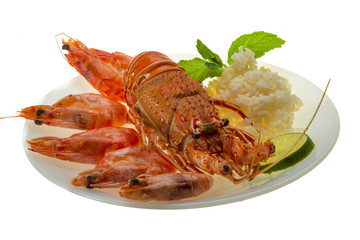 Spiny lobster, shrimps and rice