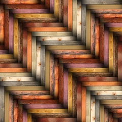 Rideaux velours Zigzag carreaux de bois colorés au sol