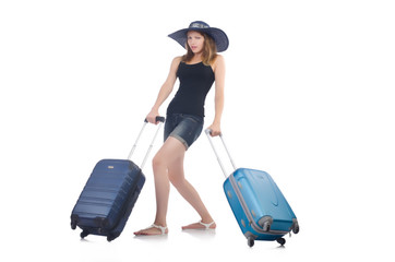 Woman going to summer vacation isolated on white