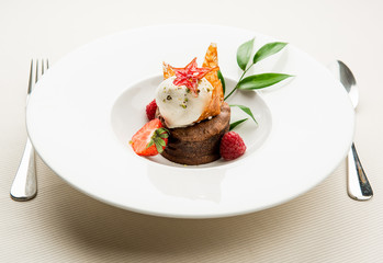 Chocolate cake dessert with ice-cream