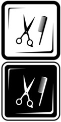 icon with scissors and comb. hair salon vector symbols