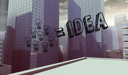 Light bulbs graphic on city view