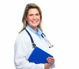 Smiling mature doctor woman.