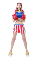 Woman boxer in uniform with US symbols