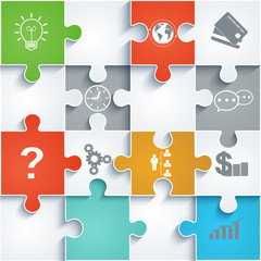 Parts of paper puzzles with icons. Business concept, template in