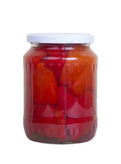 Preserved red sweet peppers isolated
