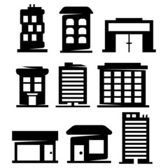 Vector buildings silhouettes on white background