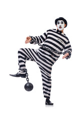 Funny man with facemask mask with shackles on white