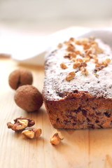 Banana cake with walnuts and dark chocolate
