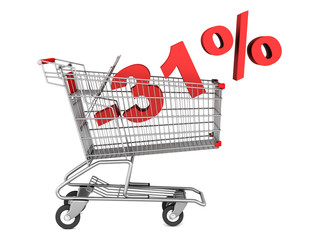 shopping cart with 31 percent discount isolated on white backgro