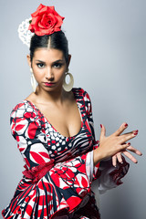 Flamenco dancer in beautiful dress - obrazy, fototapety, plakaty