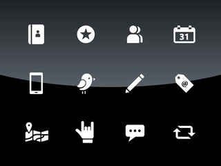 Social icons on black background.