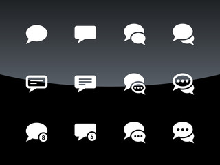 Message bubble icons on black background.