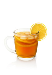 cup of tea with lemon on a white background