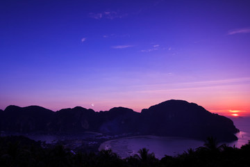 View point at Phi Phi island in the sunset, Thailand